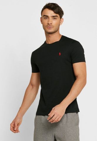 T-shirts noirs à col ras du cou et logo brodé Ralph Lauren pour homme