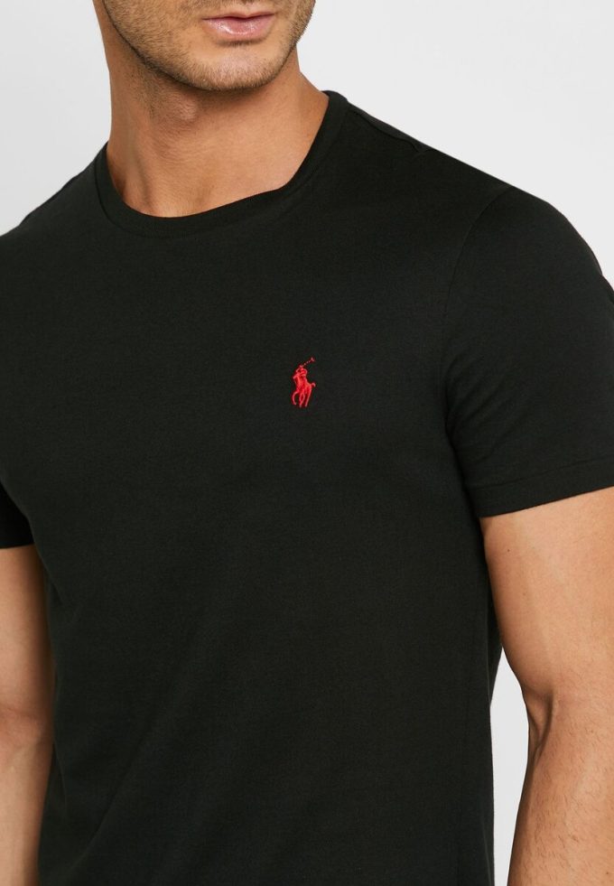 T-shirts noirs à col ras du cou et logo brodé Ralph Lauren pour homme