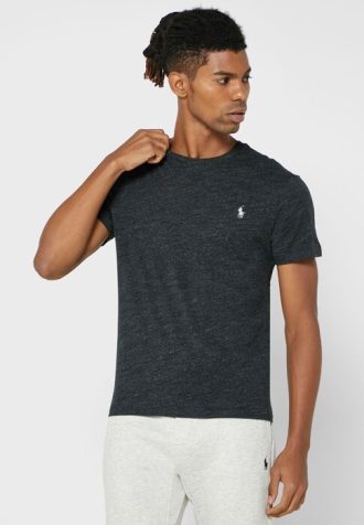T-shirts noirs à col ras du cou et logo poitrine Ralph Lauren pour homme