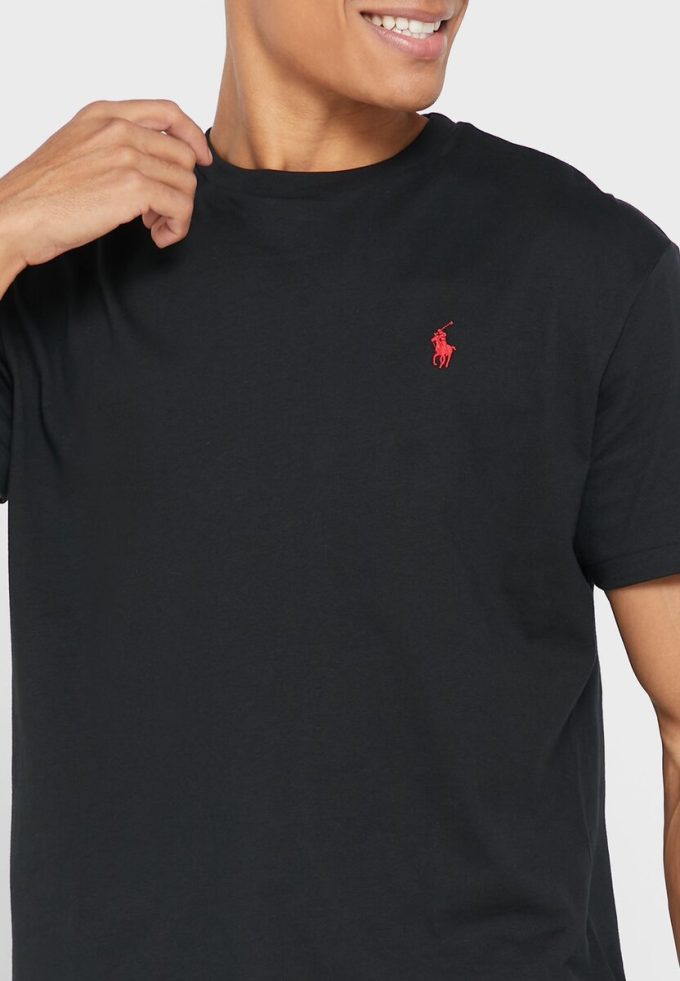 T-shirts noirs à col rond Ralph Lauren Essential pour hommes