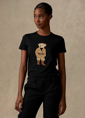 T-shirts noirs en coton Ralph Lauren Safari Polo Bear pour femmes
