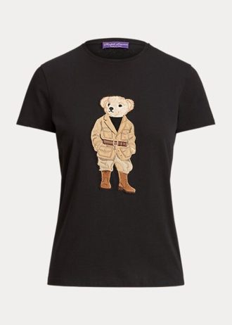 T-shirts noirs en coton Ralph Lauren Safari Polo Bear pour femmes