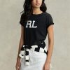 T-shirts noirs en jersey avec logo Ralph Lauren RL pour femmes T-shirts noirs en jersey avec logo Ralph Lauren RL pour femmes