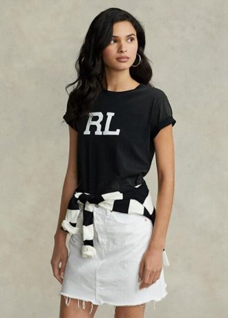 T-shirts noirs en jersey avec logo Ralph Lauren RL pour femmes