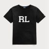 T-shirts noirs en jersey avec logo Ralph Lauren RL pour femmes T-shirts noirs en jersey avec logo Ralph Lauren RL pour femmes