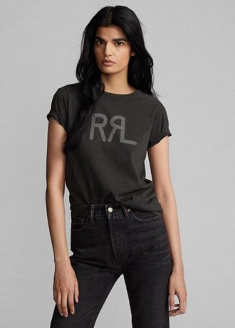 T-shirts noirs en jersey de coton avec logo Ralph Lauren pour femme