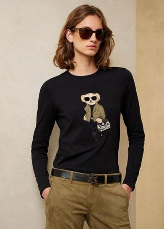 T-shirts noirs à manches longues en coton Ralph Lauren Utility Bear pour femmes