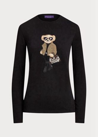 T-shirts noirs à manches longues en coton Ralph Lauren Utility Bear pour femmes