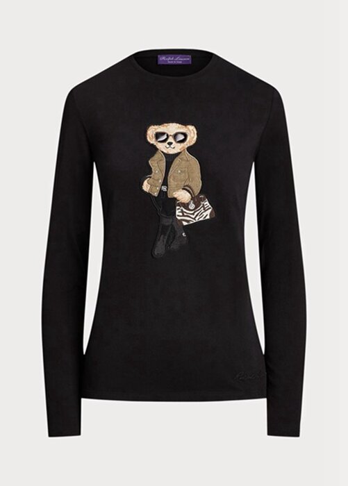 T-shirts noirs à manches longues en coton Ralph Lauren Utility Bear pour femmes T-shirts noirs à manches longues en coton Ralph Lauren Utility Bear pour femmes