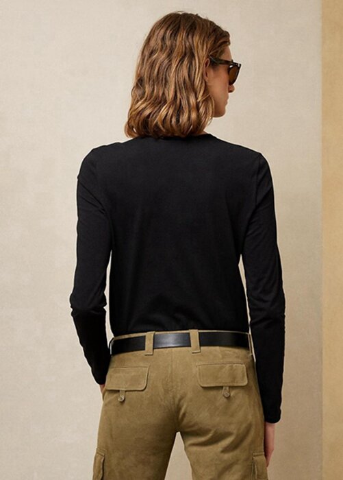 T-shirts noirs à manches longues en coton Ralph Lauren Utility Bear pour femmes T-shirts noirs à manches longues en coton Ralph Lauren Utility Bear pour femmes