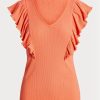 T-shirts orange en maille côtelée à volants Ralph Lauren pour femmes T-shirts orange en maille côtelée à volants Ralph Lauren pour femmes