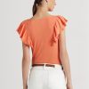 T-shirts orange en maille côtelée à volants Ralph Lauren pour femmes T-shirts orange en maille côtelée à volants Ralph Lauren pour femmes