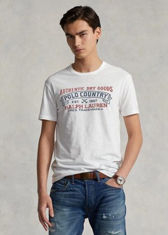 T-shirts Polo Country blancs Ralph Lauren pour hommes, coupe ajustée et personnalisée