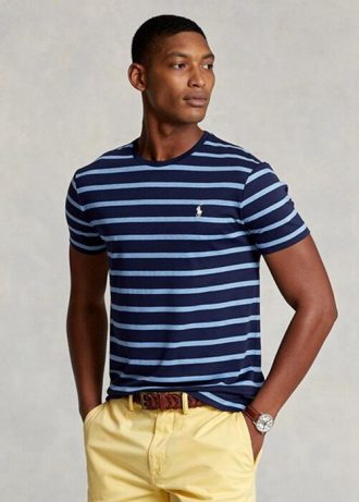 T-shirts Ralph Lauren Slim rayés en coton doux bleu marine pour homme