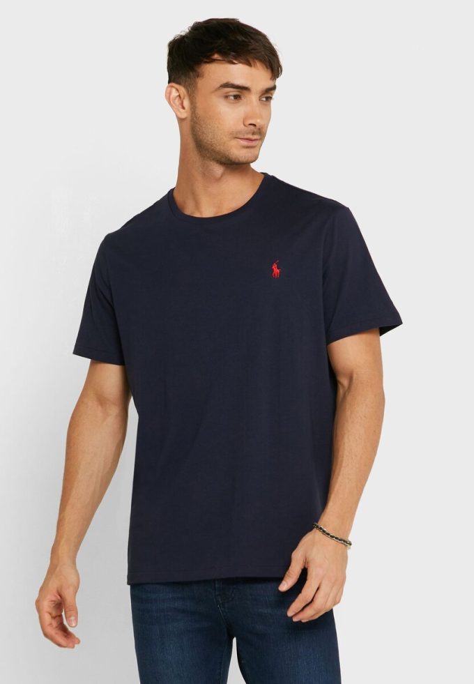T-shirts ras du cou bleu marine avec logo brodé Ralph Lauren pour homme