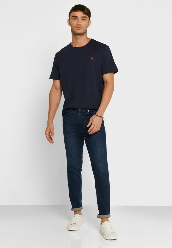 T-shirts ras du cou bleu marine avec logo brodé Ralph Lauren pour homme