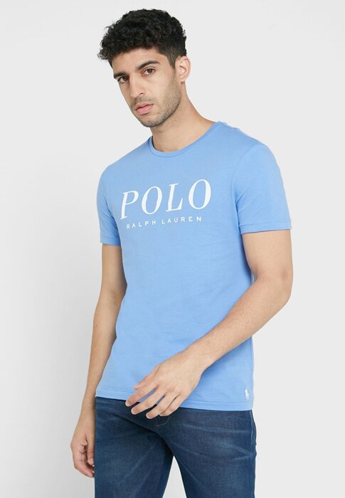 T-shirts ras du cou bleus avec logo Ralph Lauren pour hommes T-shirts ras du cou bleus avec logo Ralph Lauren pour hommes