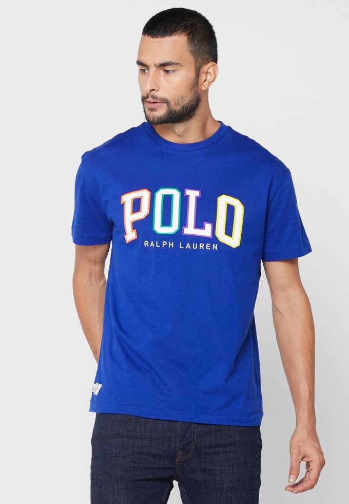 T-shirts ras du cou bleus avec logo Ralph Lauren pour hommes