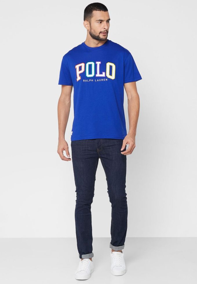T-shirts ras du cou bleus avec logo Ralph Lauren pour hommes