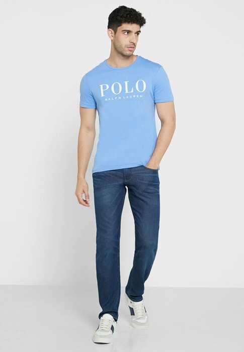 T-shirts ras du cou bleus avec logo Ralph Lauren pour hommes T-shirts ras du cou bleus avec logo Ralph Lauren pour hommes