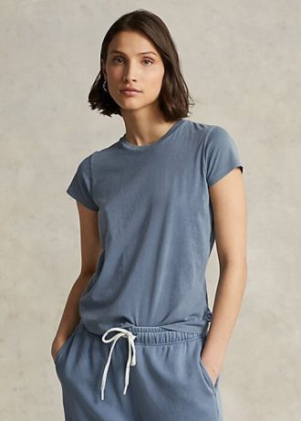 T-shirts ras du cou bleus en coton biologique Ralph Lauren pour femme