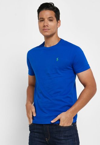 T-shirts ras du cou bleus Ralph Lauren Essential pour hommes