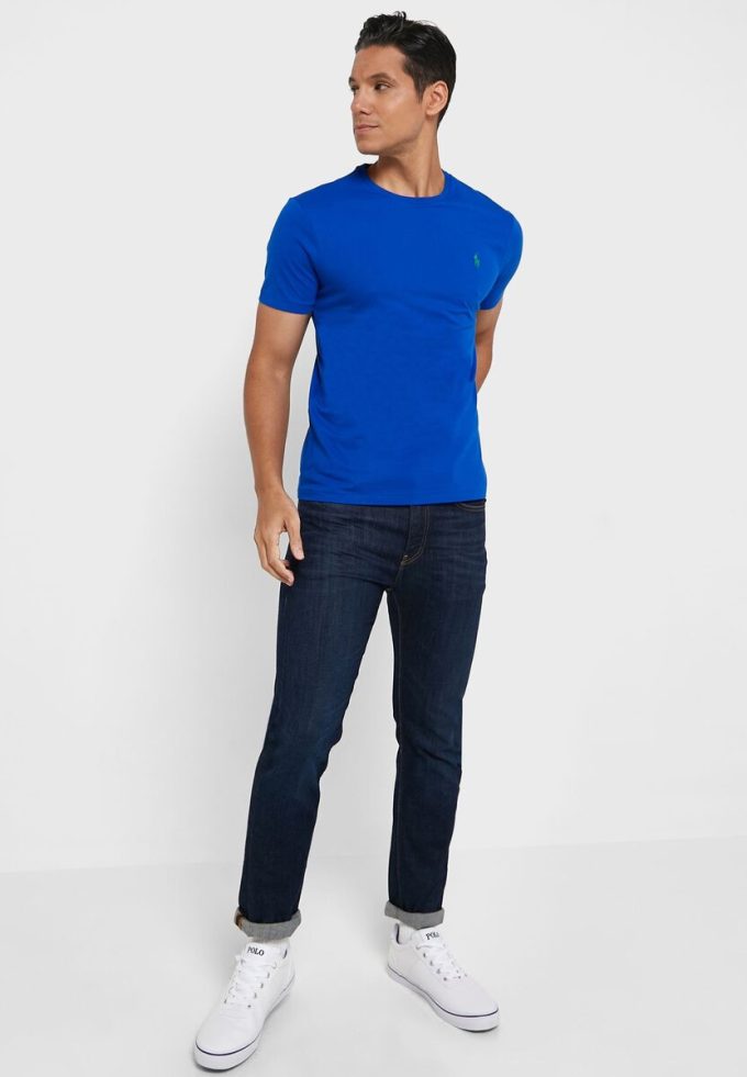 T-shirts ras du cou bleus Ralph Lauren Essential pour hommes