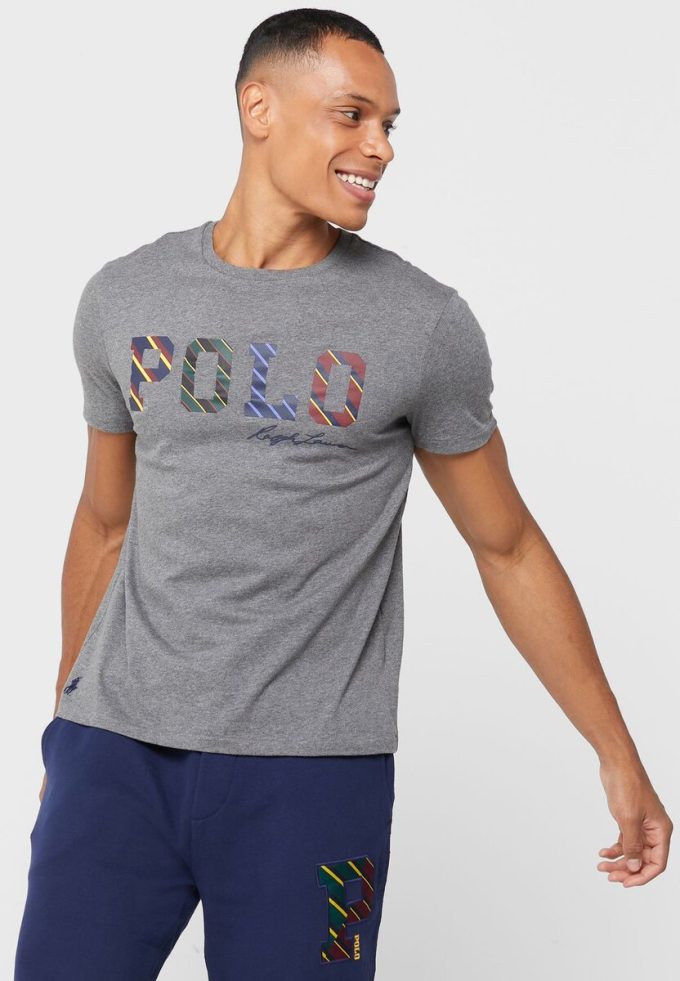 T-shirts ras du cou gris avec logo Ralph Lauren pour homme