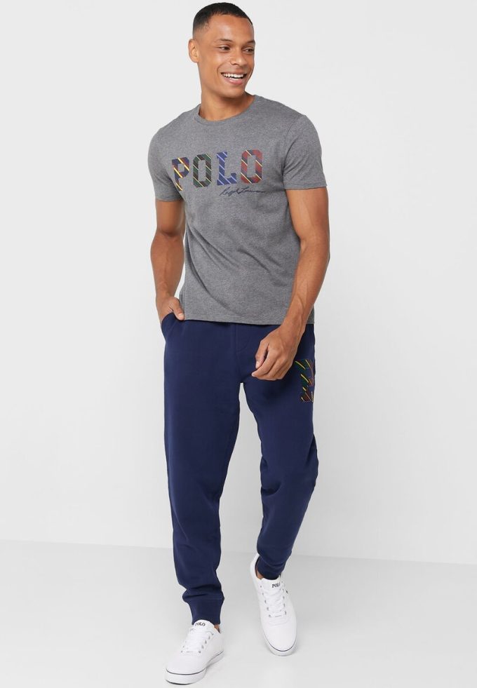 T-shirts ras du cou gris avec logo Ralph Lauren pour homme