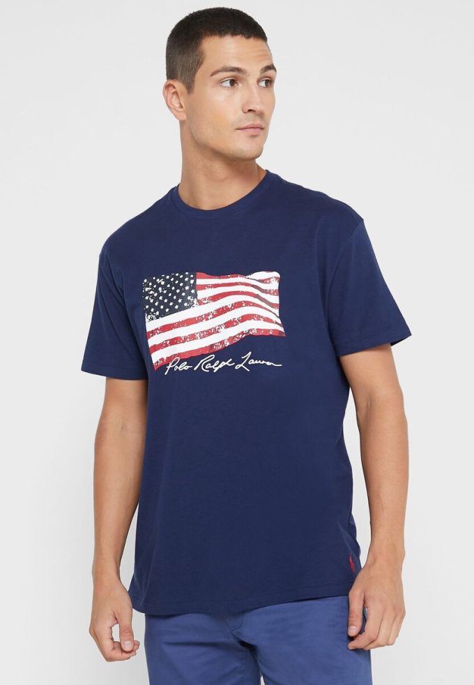 T-shirts ras du cou imprimés bleu marine Ralph Lauren pour homme