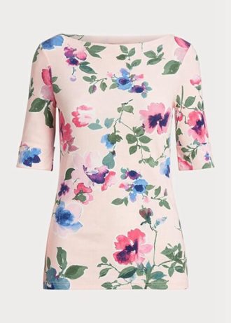 T-shirts roses en coton extensible à fleurs Ralph Lauren pour femmes