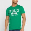 T-shirts verts à col ras du cou avec logo Ralph Lauren pour hommes