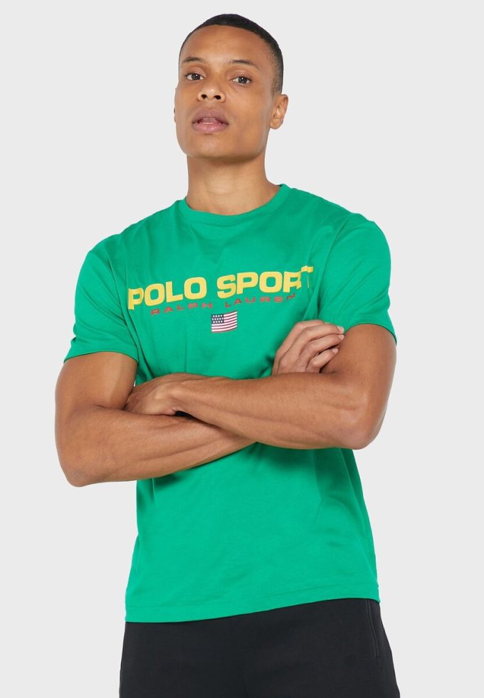 T-shirts verts à col ras du cou avec logo Ralph Lauren pour hommes T-shirts verts à col ras du cou avec logo Ralph Lauren pour hommes