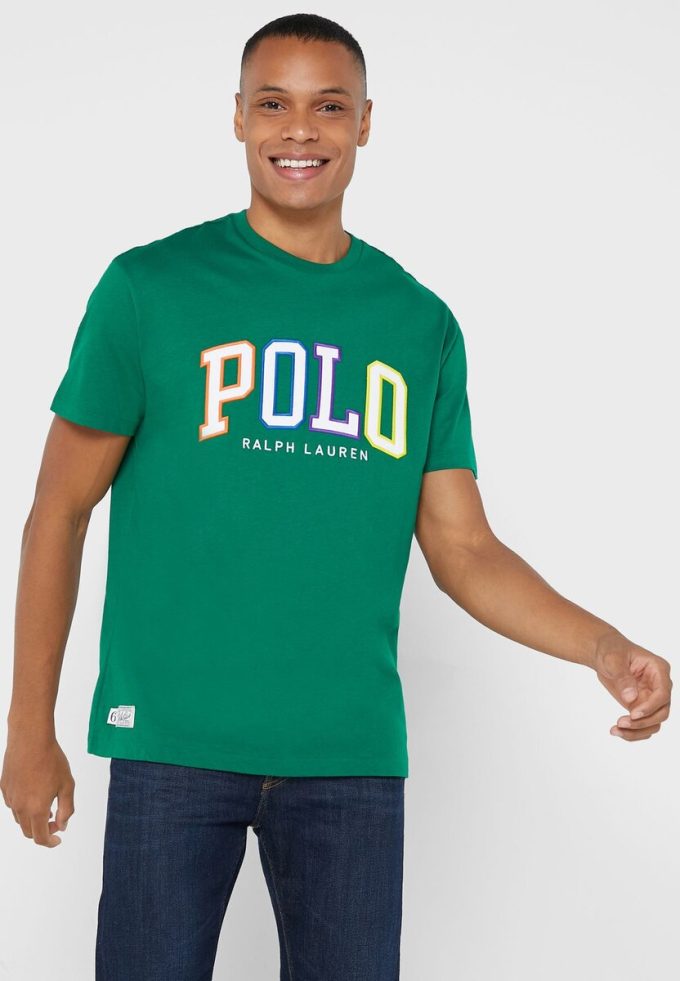 T-shirts verts à col ras du cou avec logo Ralph Lauren pour hommes T-shirts verts à col ras du cou avec logo Ralph Lauren pour hommes