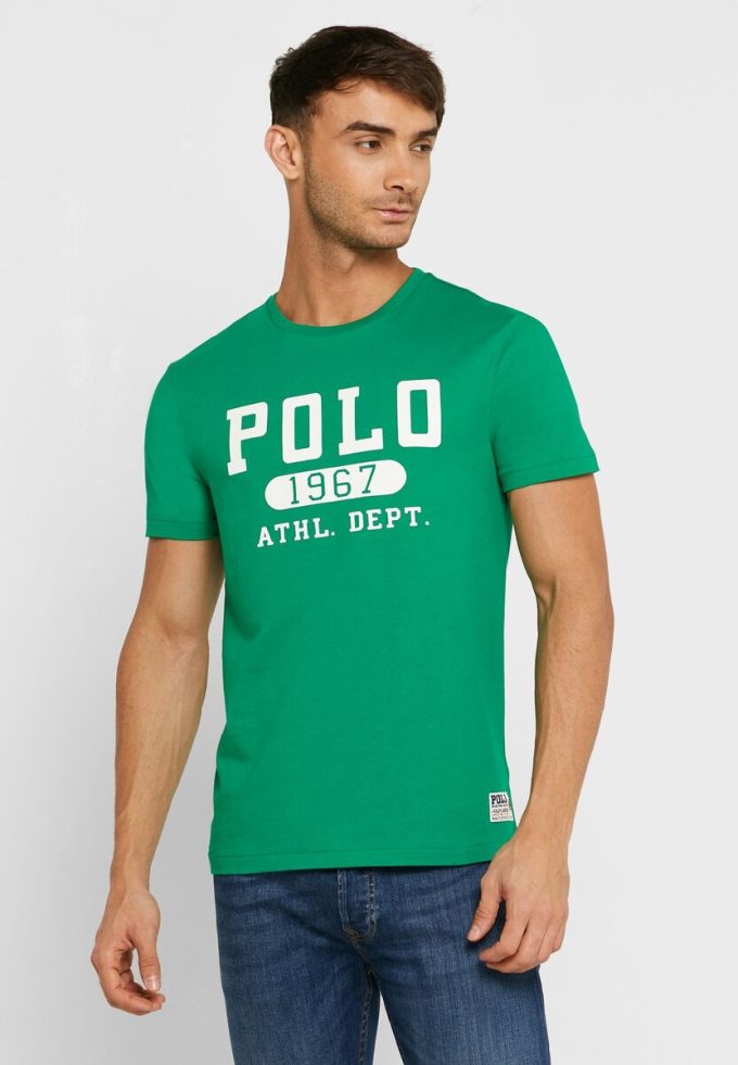 T-shirts verts à col ras du cou avec logo Ralph Lauren pour hommes