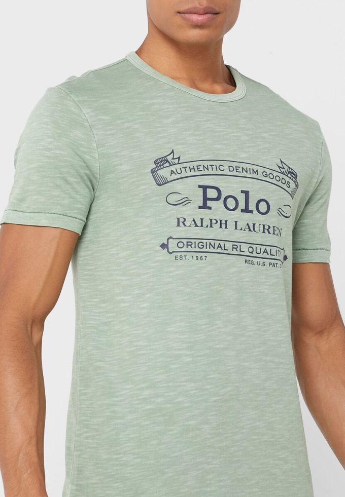 T-shirts verts à col ras du cou avec logo Ralph Lauren pour hommes T-shirts verts à col ras du cou avec logo Ralph Lauren pour hommes