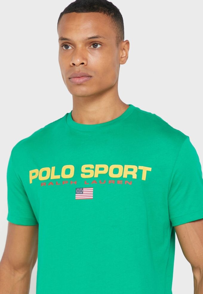T-shirts verts à col ras du cou avec logo Ralph Lauren pour hommes T-shirts verts à col ras du cou avec logo Ralph Lauren pour hommes
