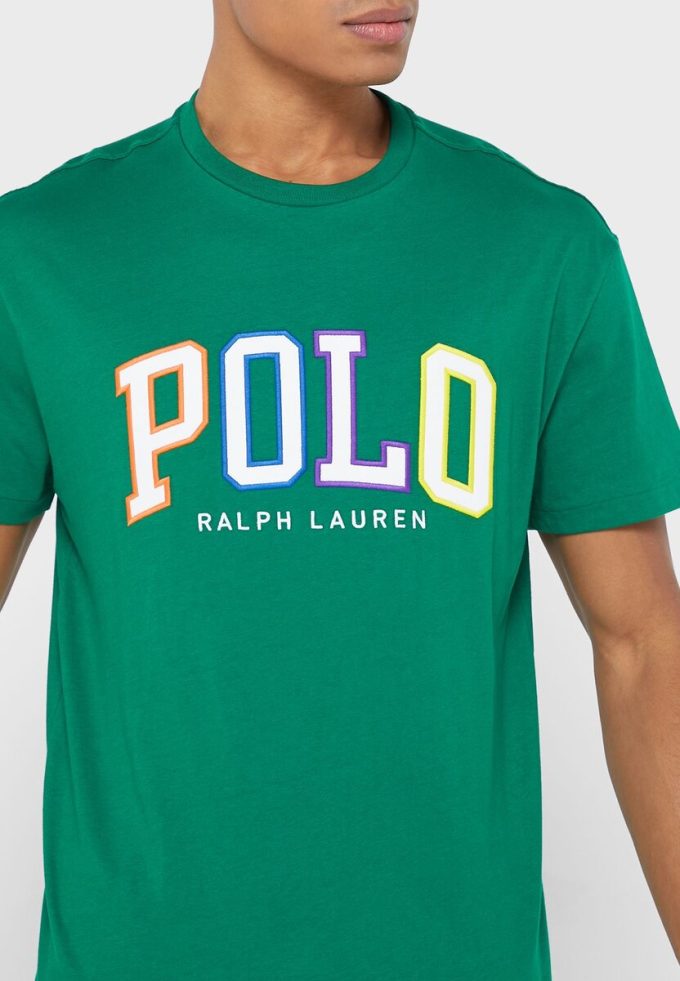 T-shirts verts à col ras du cou avec logo Ralph Lauren pour hommes T-shirts verts à col ras du cou avec logo Ralph Lauren pour hommes