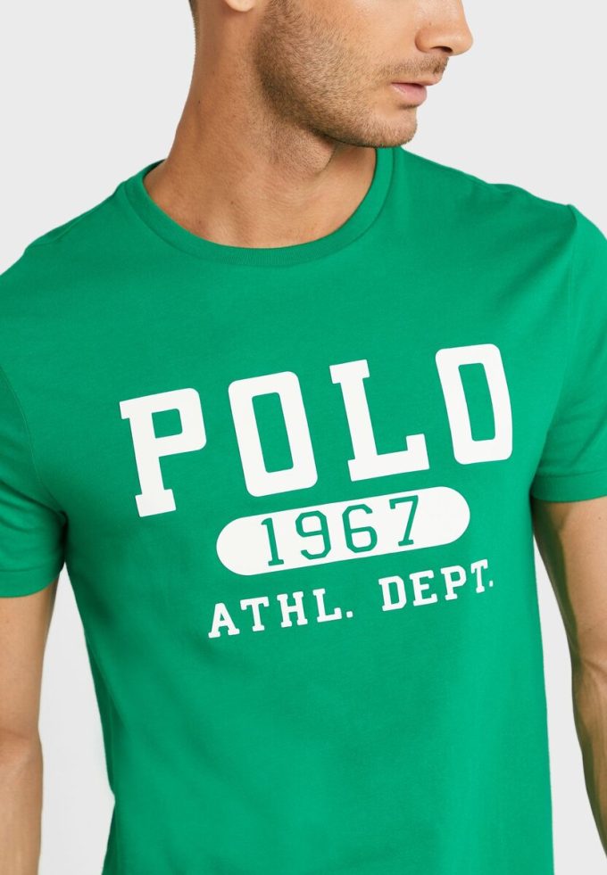 T-shirts verts à col ras du cou avec logo Ralph Lauren pour hommes