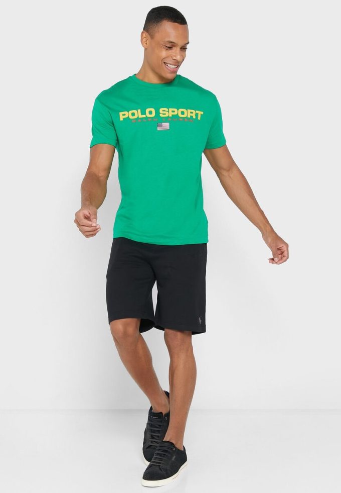 T-shirts verts à col ras du cou avec logo Ralph Lauren pour hommes T-shirts verts à col ras du cou avec logo Ralph Lauren pour hommes