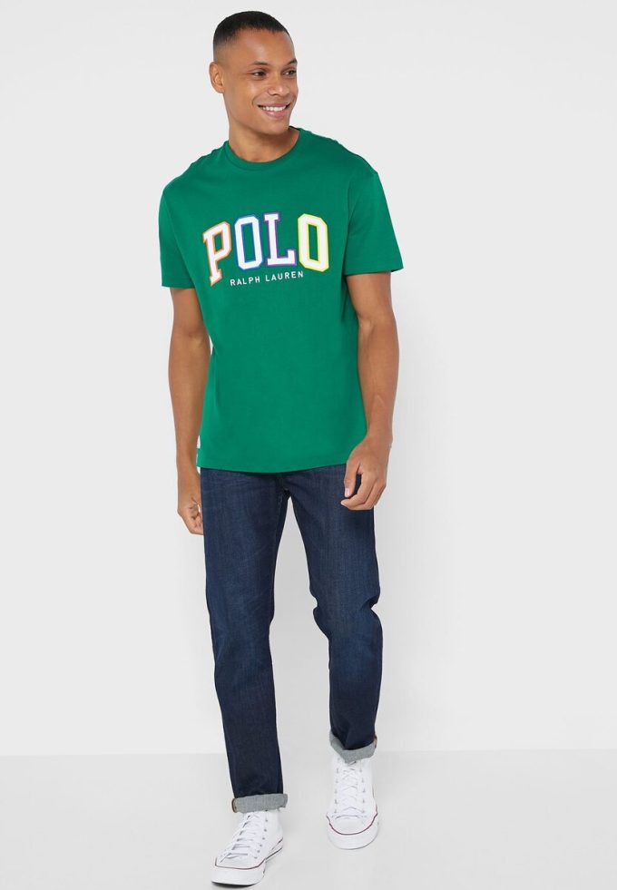 T-shirts verts à col ras du cou avec logo Ralph Lauren pour hommes T-shirts verts à col ras du cou avec logo Ralph Lauren pour hommes