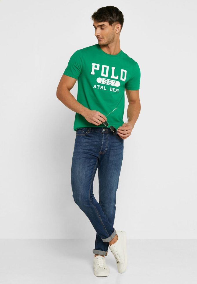 T-shirts verts à col ras du cou avec logo Ralph Lauren pour hommes