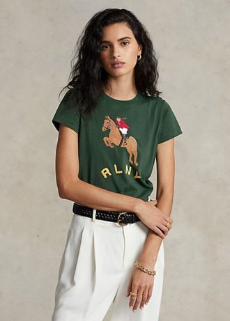 T-shirts verts en jersey avec logo équestre Ralph Lauren pour femme
