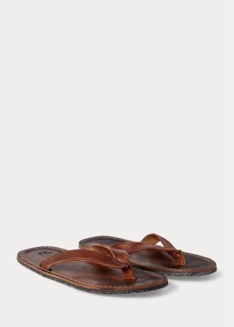 Tongs en cuir marron foncé pour hommes Ralph Lauren