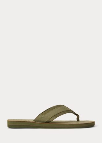 Tongs en daim à bordure gros-grain Ralph Lauren olive foncé pour homme