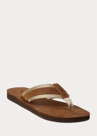 Tongs marron en daim à bordure gros-grain Ralph Lauren pour homme