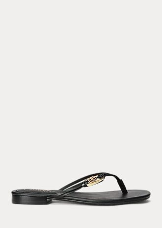 Tongs noires en cuir nappa Emalia de Ralph Lauren pour femmes