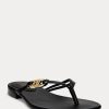 Tongs noires en cuir nappa Emalia de Ralph Lauren pour femmes
