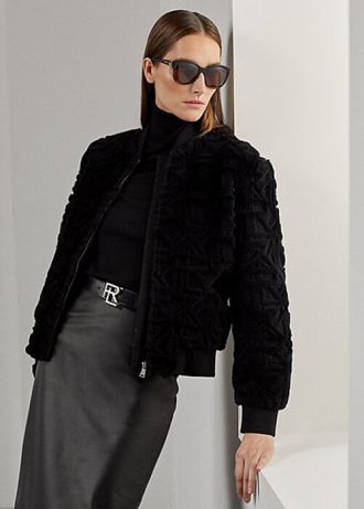 Vestes aviateur noires en peau lainée Ralph Lauren Raygan pour femmes