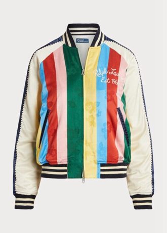 Vestes bomber multicolores en satin rayé Ralph Lauren pour femmes